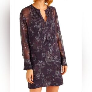 Grey Jason Wu Silk Floral Print Long Sleeve Dress